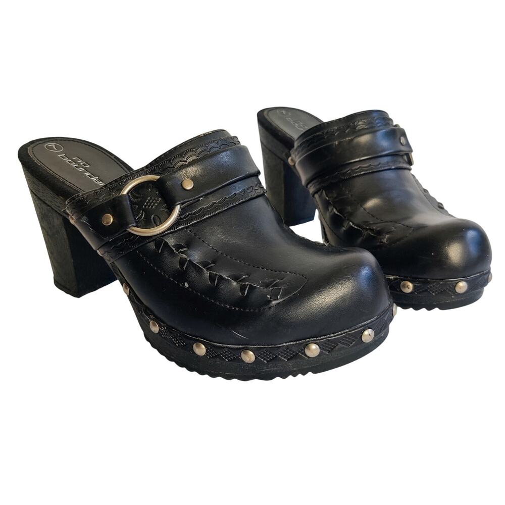 Vtg Y2K No Boundaries Brandy Faux Black Leather Western Studded Mule Clogs 7.5